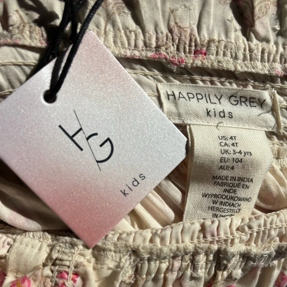 HAPPILY GREY Toddler Girls Floral Casual Sun Dress Cream/Pink Flowers - Picture 5 of 6